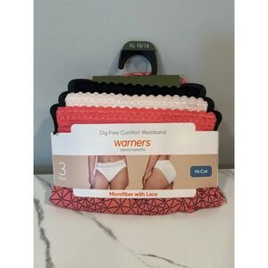 Warners Blissful Benefits Womens 3 Pack Hi-Cut Panties Microfiber Lace XLarge
